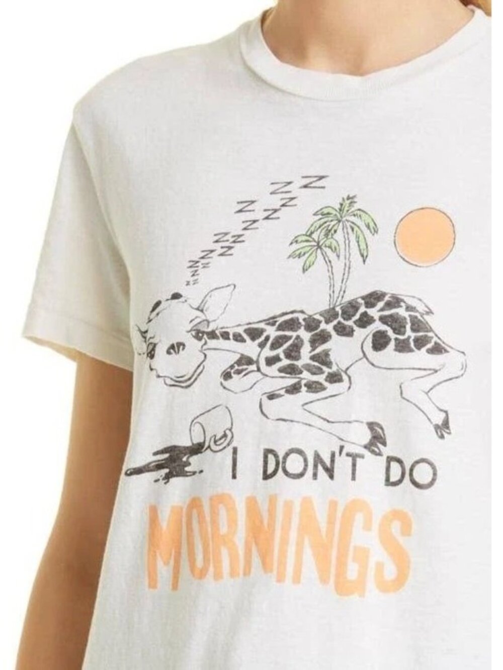 Re/Done Graphic Tee Shirt I Don't Do Mornings Vintage Ivory Large New with Tag - Picture 3 of 4